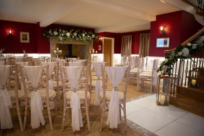 Hall with chairs arranged for ceremony