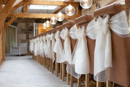 Bow decorating back of dining chairs